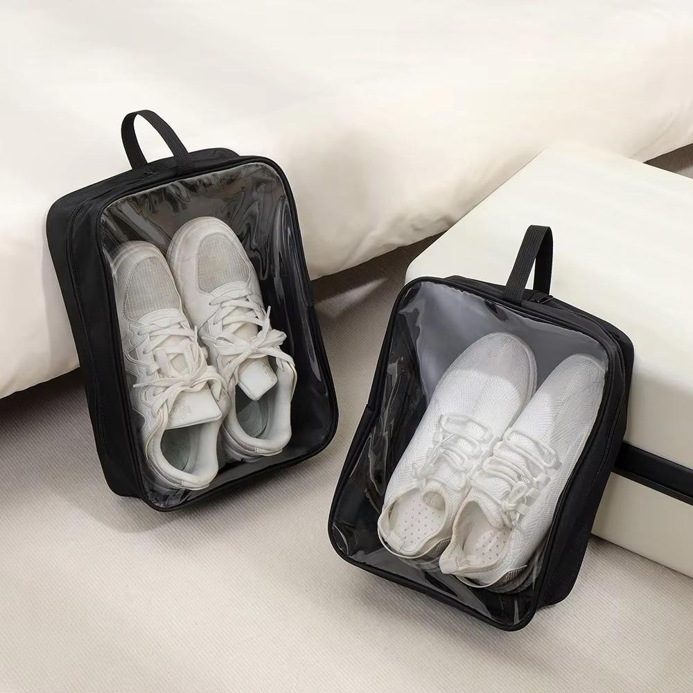Portable Shoe Storage Bag Transparent Window Dustproof Shoe Organizer Pouch Breathable Zipper Closure Footwear Bag