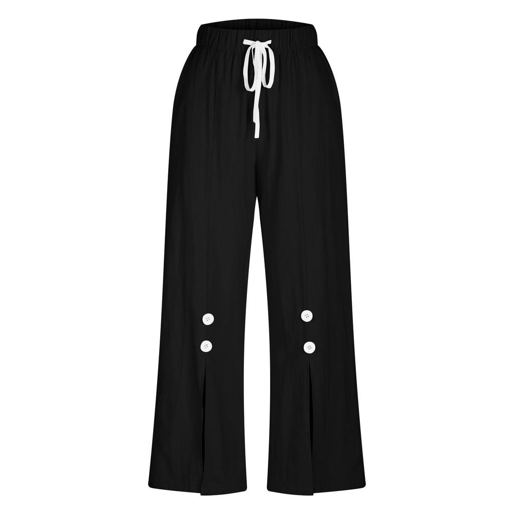 Women Casual Two Piece Set Cotton Linen Shirt Drawstring Wide Leg Pants Lightweight Breathable Relaxed Fit Outfit for Everyday Wear
