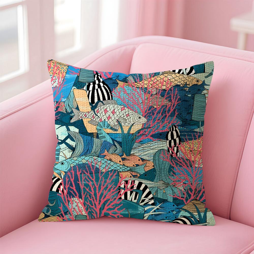 Marine Life Fashion Cushion Cover Natural Linen Pillow Case DoubleSided Print Decorative Sofa Pillowcase Home Decor Gift