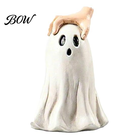 Decorative Ghost for Fall Decor Halloween Figurine, Cute Statue with Creepy Cape Fingers, Whimsical Figurine Home Desk Party Decor, Funny Indoor