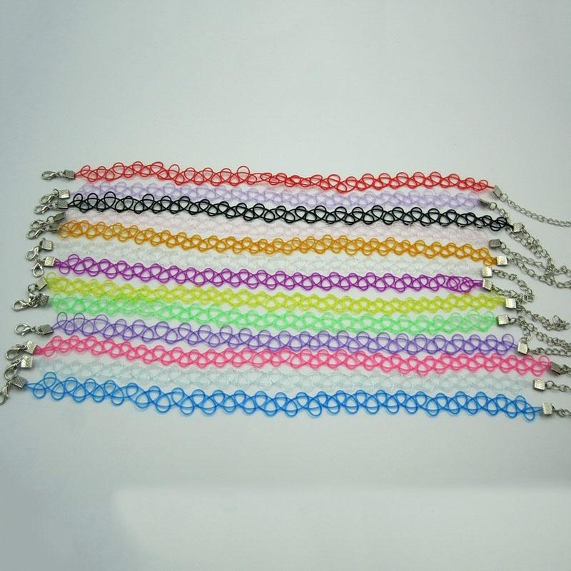 12 cores 12 peças/pacote Colar gargantilha arco-íris tatuagem Vintage Elástico Quartzo Elástico Henna Gótico Punk Elástico Joias femininas