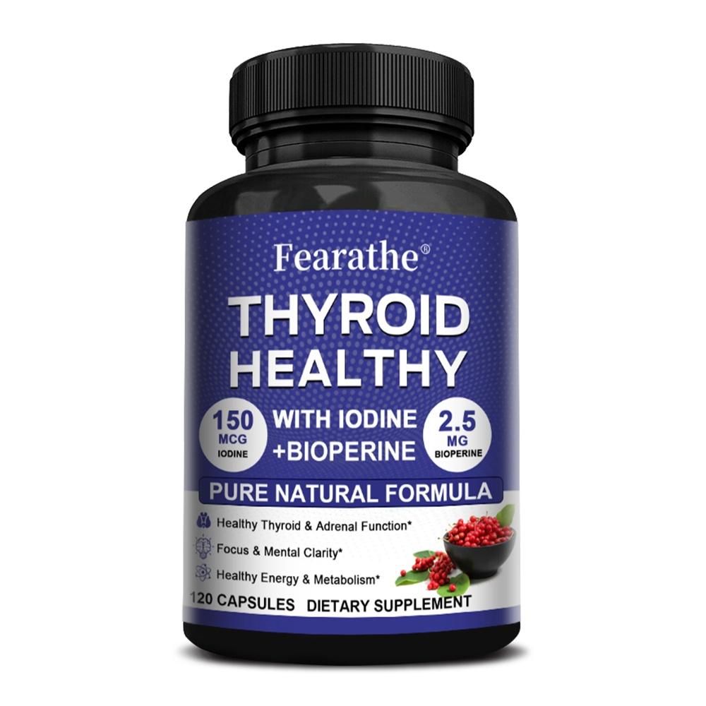 Fearathe Thyroid Wellness Complex Supplements with Iodine, B12, Selenium, L-Tyrosine, Ashwagandha, Schisandra, Bladderwrack, Kelp, 120 Caps