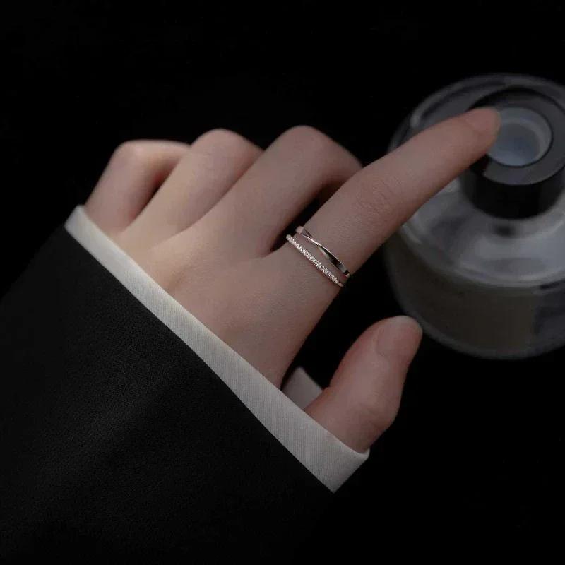 Original 925 Silver Double LInes Rings For Women Wedding Engagement Silver Women's Vintage Ring Fine Jewelry
