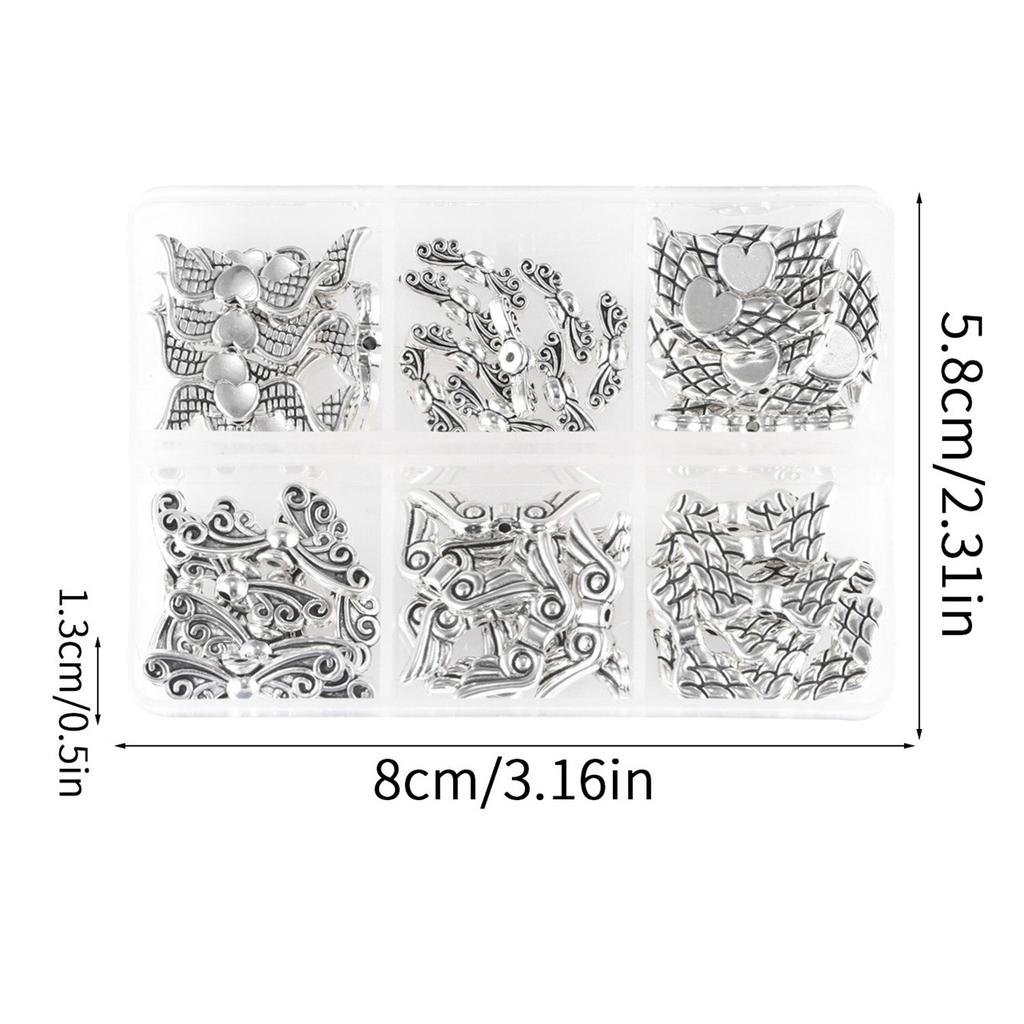 1 Box 6 Styles Wing Beads Angel Fairy Wings Charm Alloy Spacer Bead Antique Silver for Jewelry Making Xmas DIY Crafts