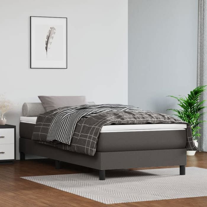 3144235 vidaXL Lit à sommier tapissier avec matelas Gris 90x190 cm Similicuir