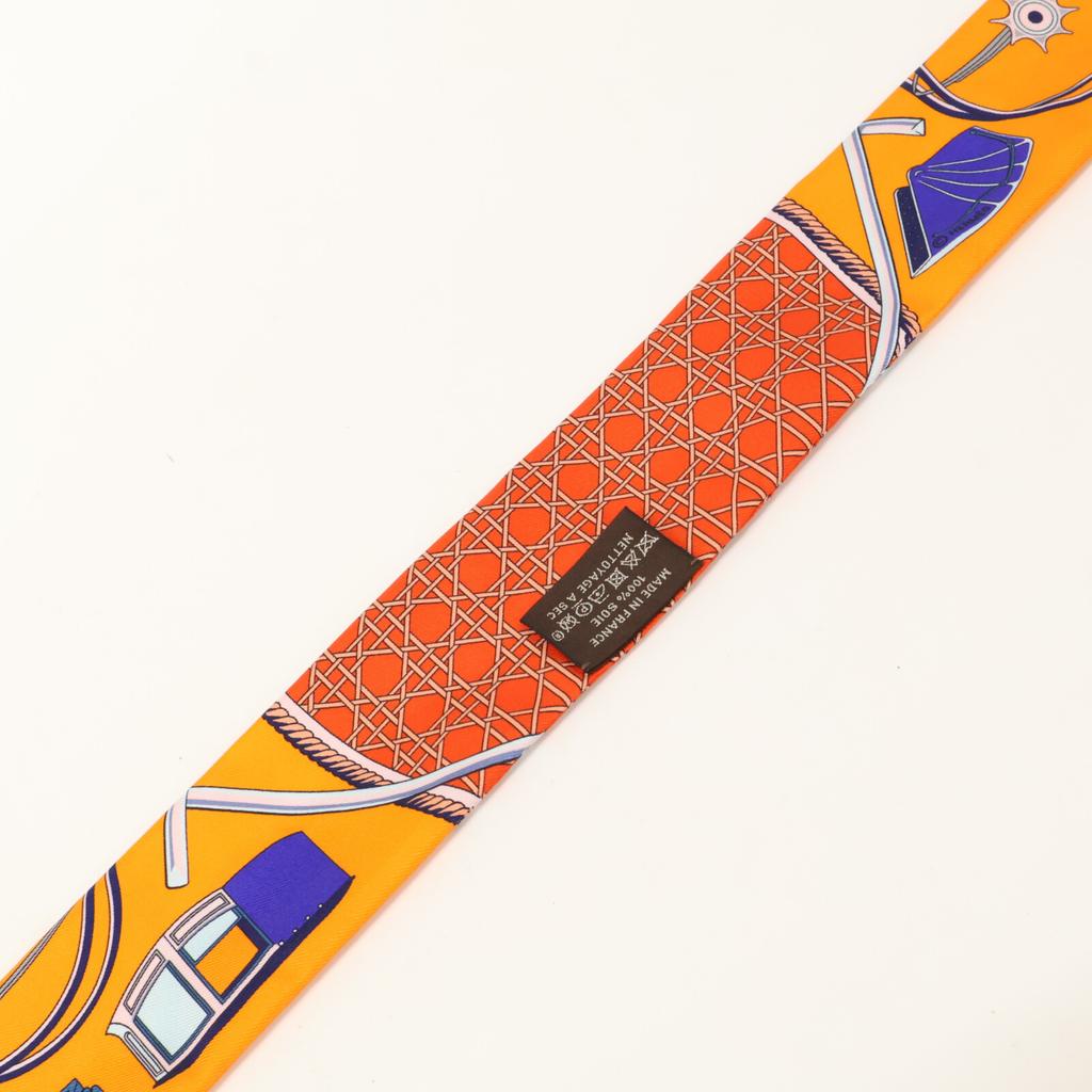 HERMES H063156S Les Voitures a Transformation Folding Canopy Horse-Drawn Carriage Silk Twilly scarf Orange seriesUsed