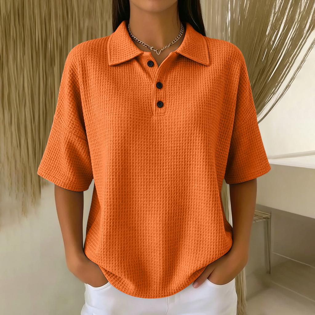 Women’s Knit Short Sleeve Polo Shirt with Button Front and Relaxed Fit for Casual and Everyday Wear