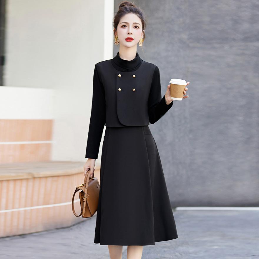 Fashion dress women's spring and autumn new temperament elegant age-reducing turtleneck skirt three-piece set