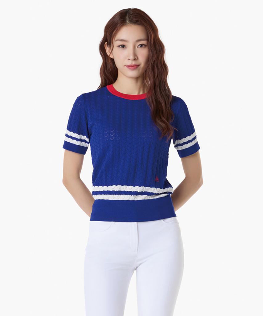 LECOQ GOLF Women'S Scalloped Knit Short Sleeve Sweater (Gq122Lkp31)
