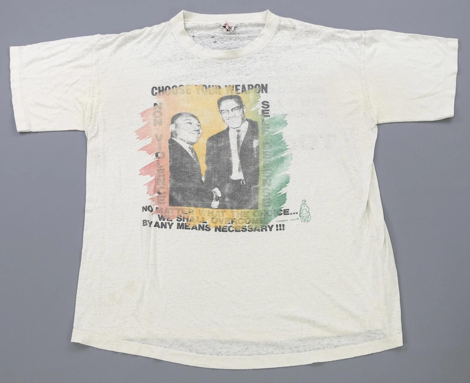 Rare VTG ISLANDS END MLK Malcolm X Choose Your Weapon T Shirt 90s Civil Rights XL