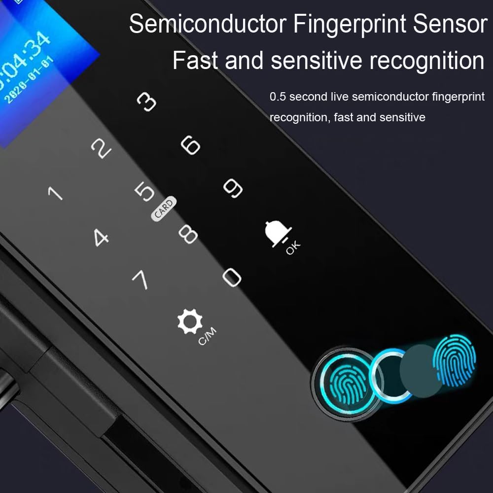 LeadwayTek Smart Glass Digital Lock, Intelligent Biometric Electronic Door Lock, Frameless Entrance Sliding Door Smart Fingerprint Keyless Retrofit, K