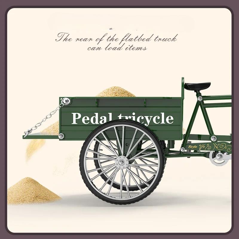 1/10 Mini Stop Retro Trójkołowy Rower Płaski Metalowy Odlewany Ciśnieniowo Klasyczny Model Trójkołowy Zabawka Symulacja Kolekcja Prezenty