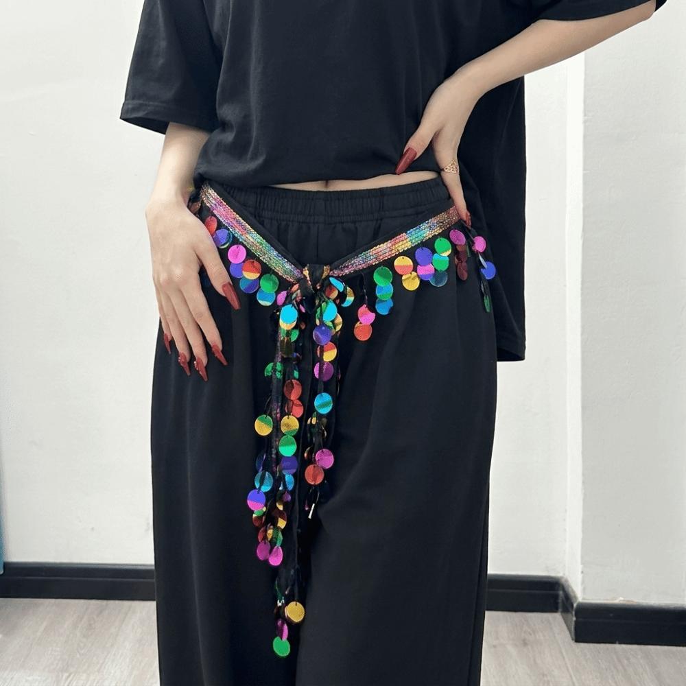Long Tassel Belly Dance Hip Scarf Creative Hip Scarf Skirt Indian Costume Sequin Waist Chain  Women