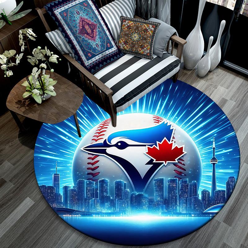 Toronto Blue Jays Round Area Rug,Carpet Rug for Living Room Bedroom Sofa Playroom Decor,Non-slip Floor Mat