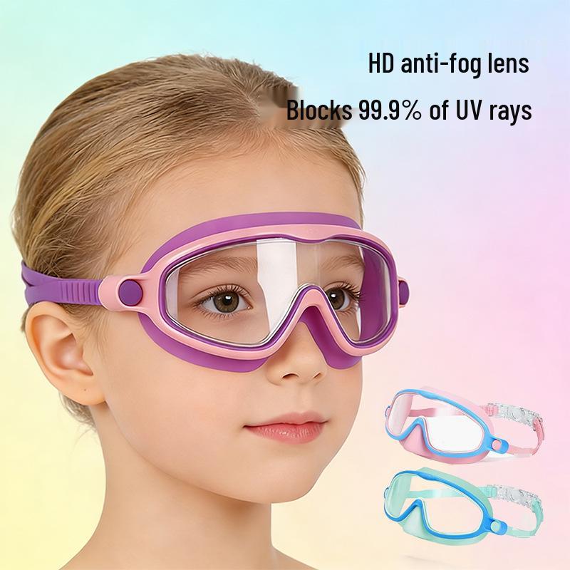 Children's Large Frame Swim Goggles with Nose Cover, Waterproof Anti-Fog, for Boys and Girls