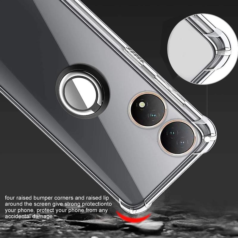 Ring Stand Holder Case For VIVO Y100 Y97 Y95 Y93 Y91 Y85 Y79 Y78 Y77 Y76 Y74 Y75 Holder Bracket Shockproof Transparent Soft Silicone Phone Back Cover