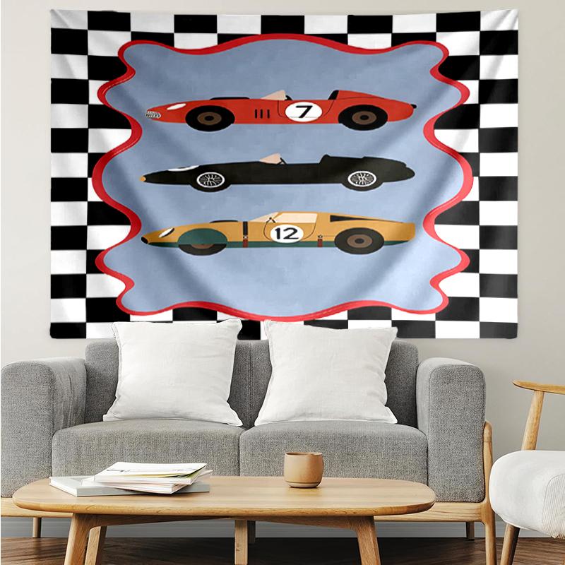 Car Print Tapestry, Backdrop, Easy Setup, Ideal for Bedroom, Office & Living Room, with Aesthetic Wall Hanging Decor.