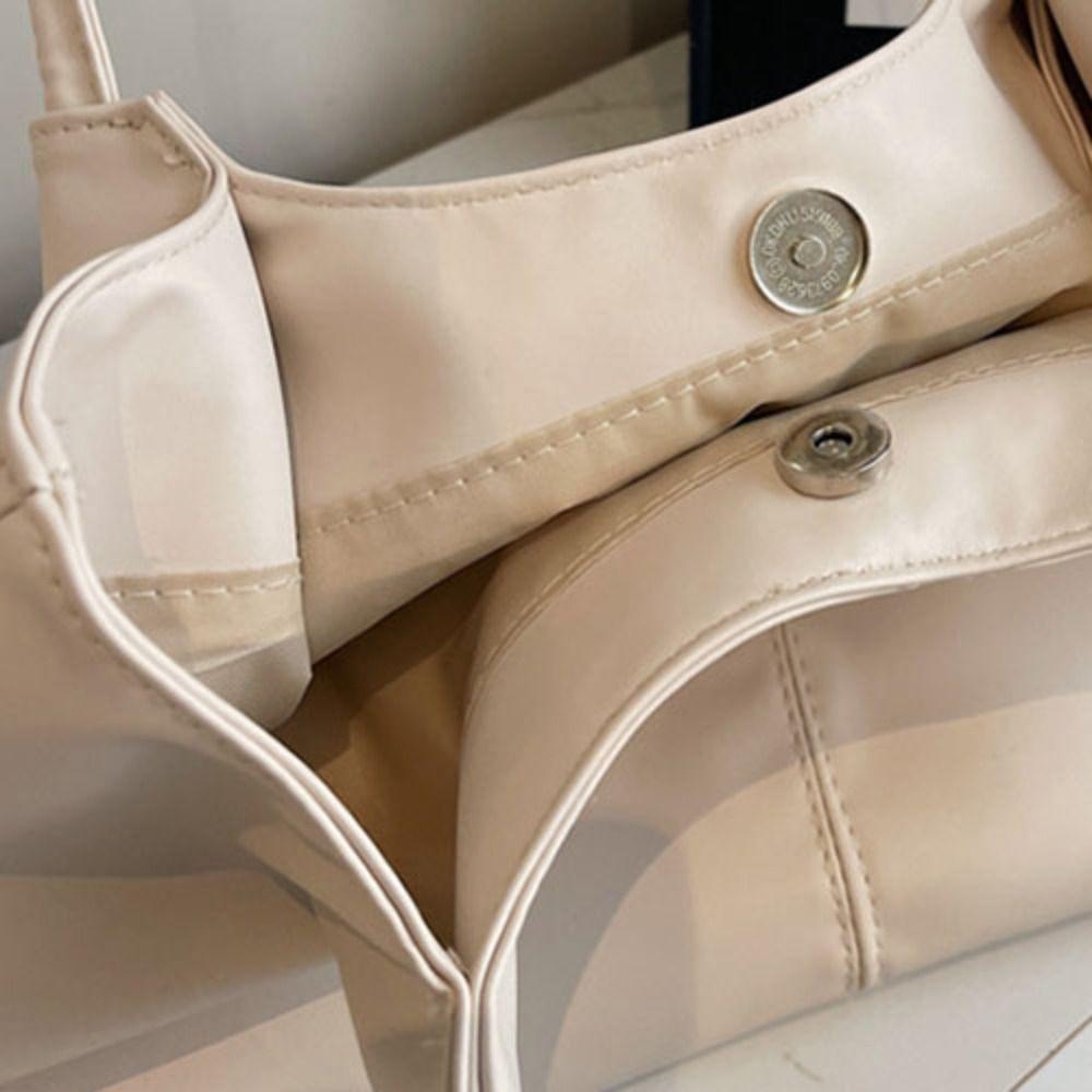 French Style Underarm Bag Large Capacity Solid Tote Bag Fashion PU Leather Shoulder Bag  Travel