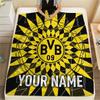 Custom Name Borussia Dortmund Flannel Blanket, High Quality Comfortable for All Seasons, Home Decor, Warmth and Comfort