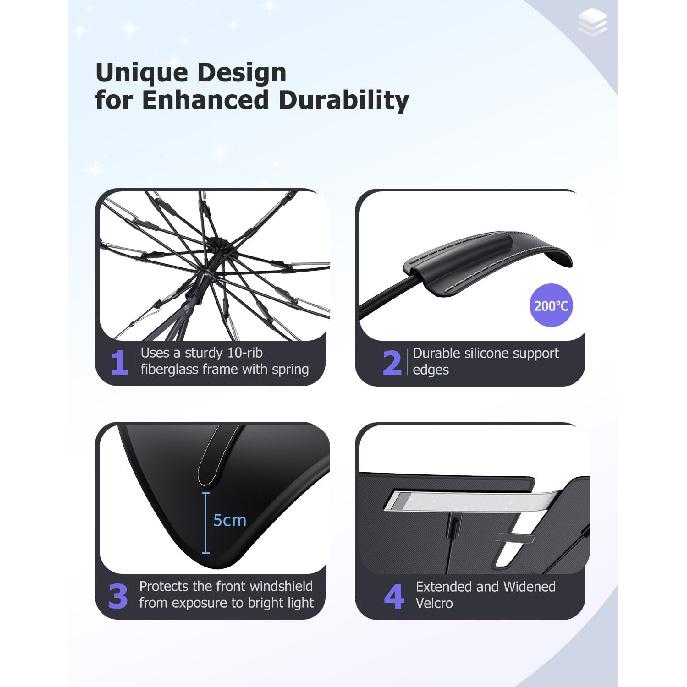 2025 Upgrade Car Windshield Sun Shade Windshield Sunshade Umbrella [Star Fabric] Protect Car from Sun Rays&Heat Damage Keeps Vehicle Cool, Spring