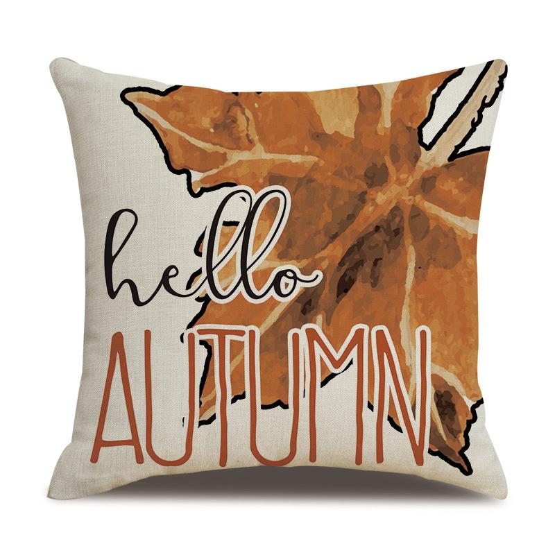 Thanksgiving Linen Pillowcase Autumn Pumpkin Print Pillow Cushion Cover