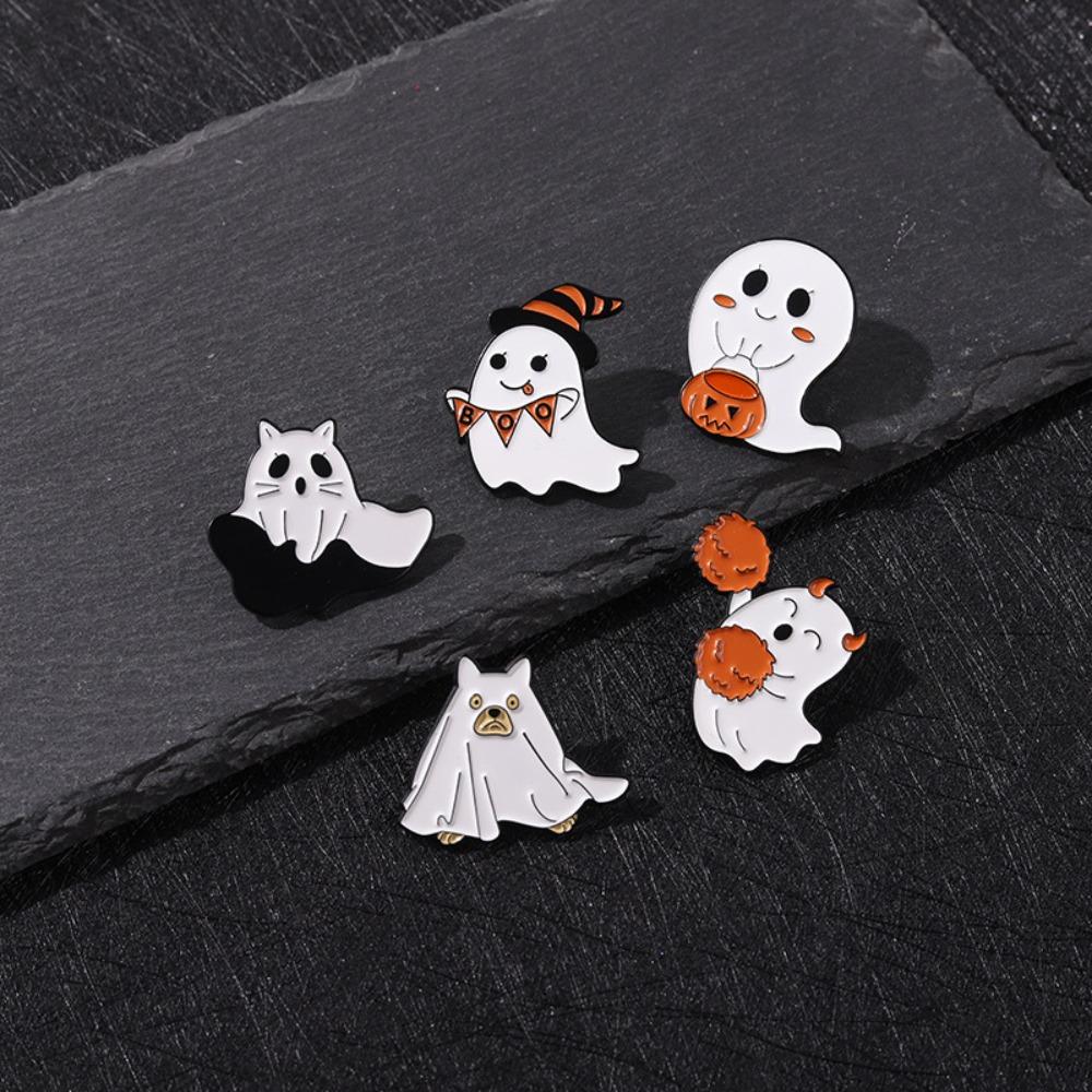 Zinc Zinc Alloy Ghost Enamel Pin Enamel Halloween Brooches Halloween Ghost Brooches  Gift for Kids