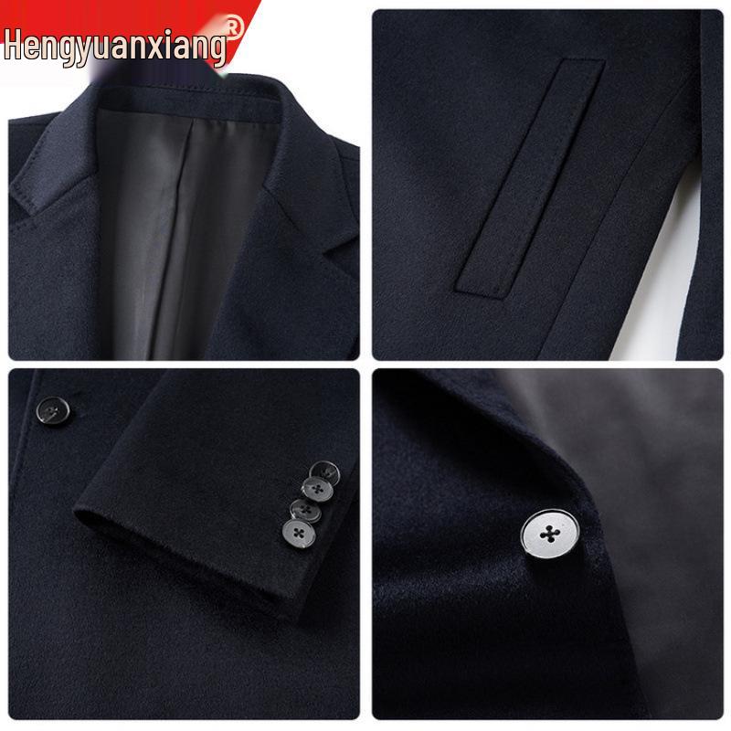 Herren Mittellanger Woll-Kaschmir-Mantel - Herbst Winter Lässiger Windbreaker Anzug