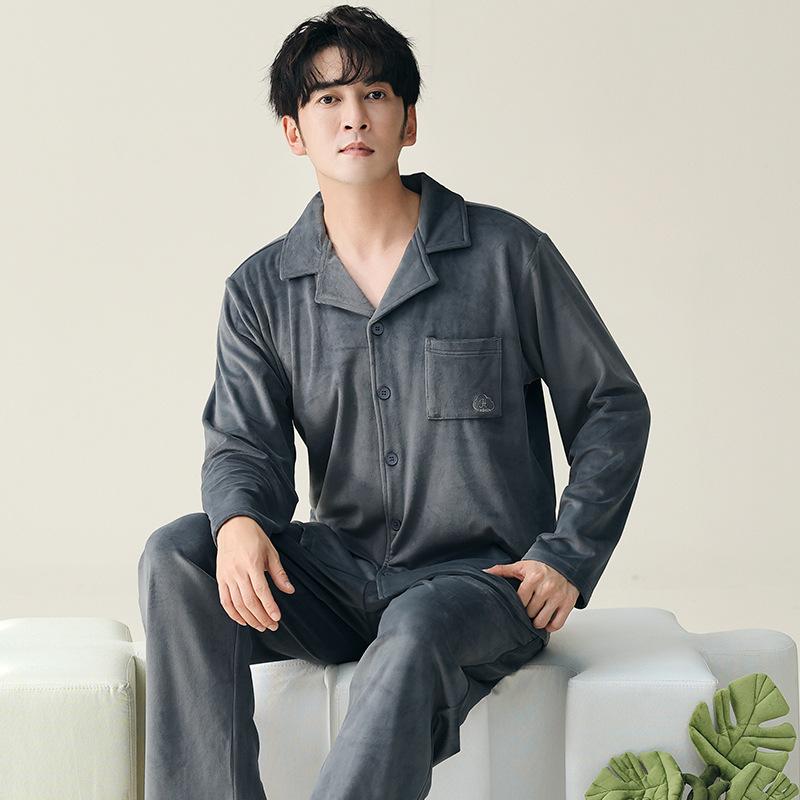 Pajamas Men's Autumn and Winter Island Fleece Warm Long Sleeve Loose Large Size Spring and Autumn Coral Fleece Suit Loungewear Youth