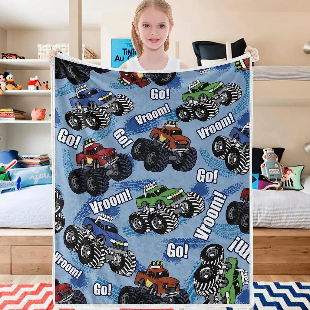 Monster Truck Blanket for Boys Car Throw Blankets Blue Soft Flannel Fleece Blanket for Kids Baby New Born Lightweight  grinch