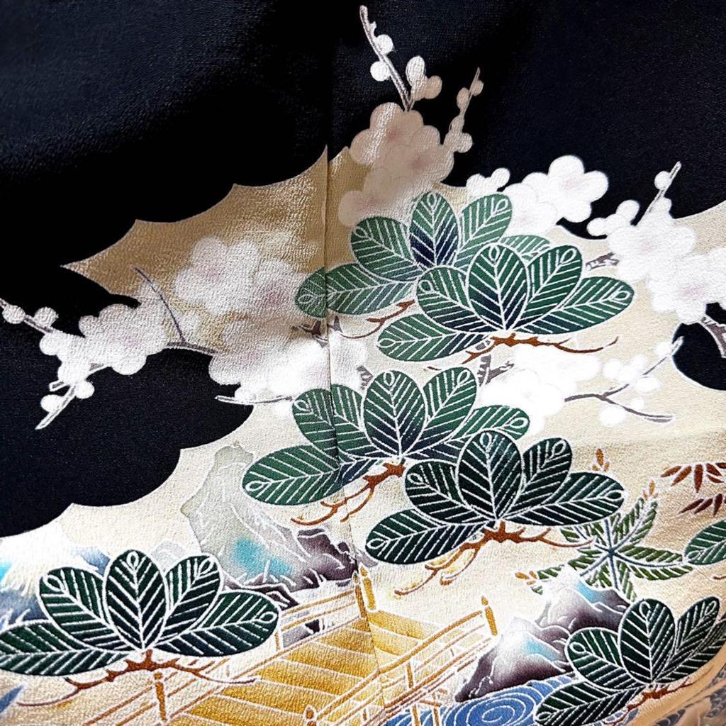 Used Tomesode Kimono Remake Dress, Kimono Sleeve Style, Japanese Pattern, One-piece Dress, Handmade, Houses and Flowers