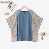 ZANZEA Women Casual Floral Print Splice 3/4 Sleeve Loose Blouse