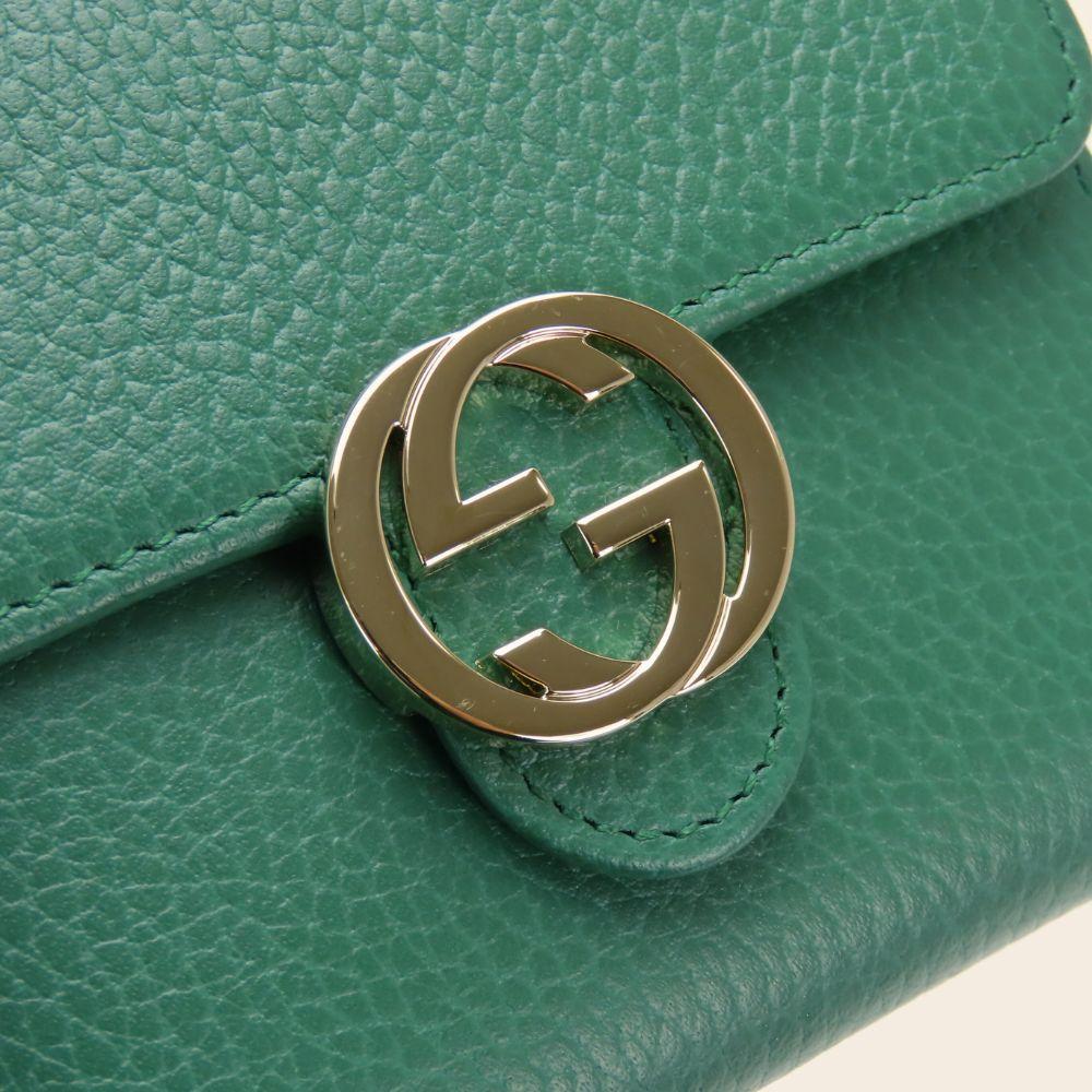 Used GUCCI Bifold Wallet Interlocking 615525 Leather Green Everyday Use