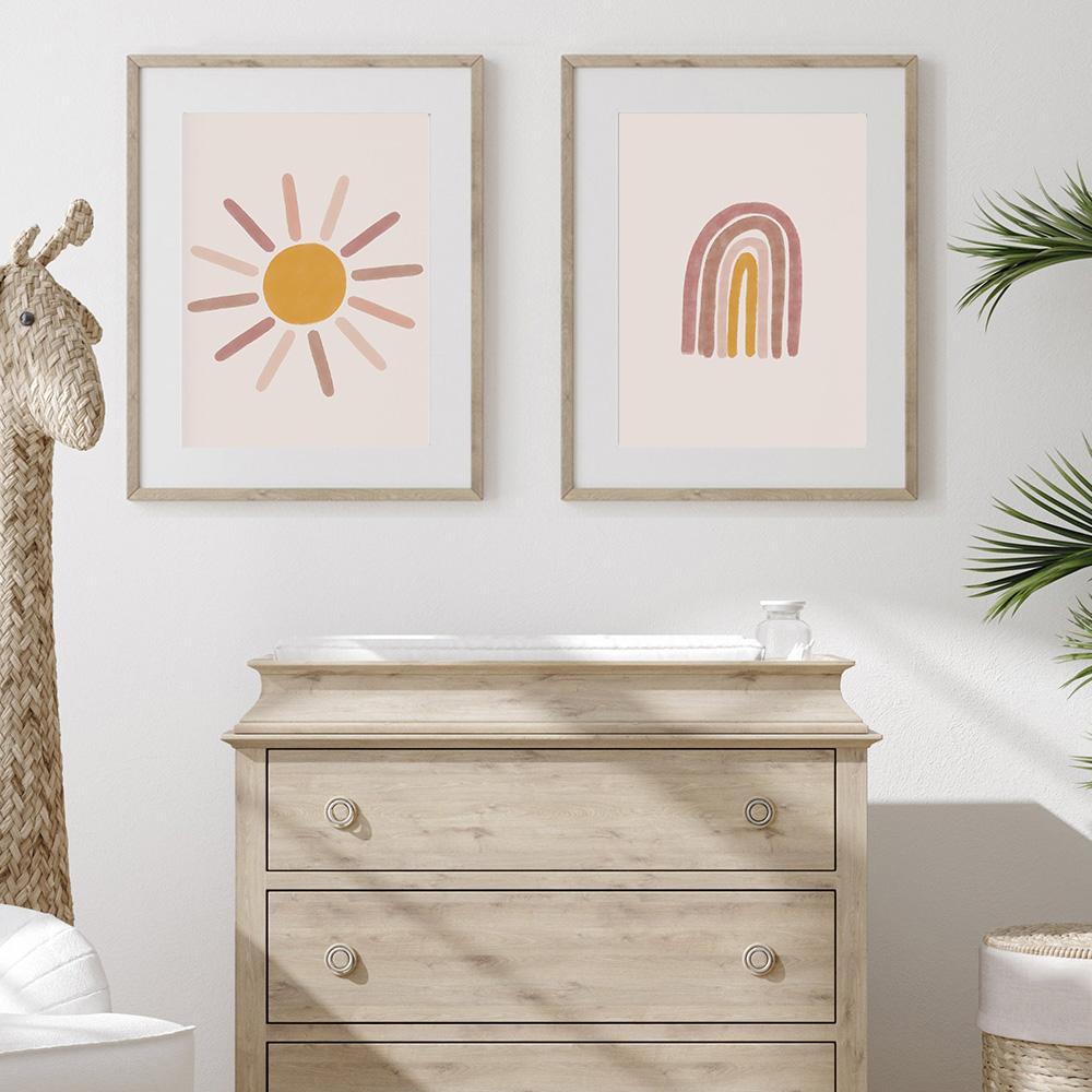 Stampe per Nursery Stile Boho Sole Arcobaleno Faro Palloncini Gialli Ragazza Poster Gelato Sirena Quadri Artistici Estetici Pittura Murale