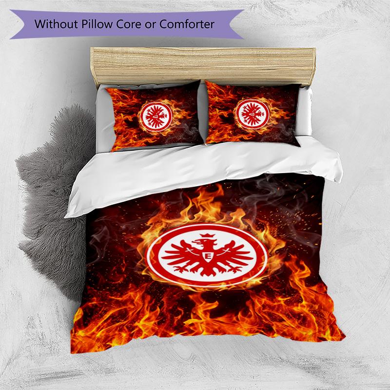 Set Lenzuola Stampato Calcio Eintracht Frankfurt 3 Pezzi, Comodo Set Copripiumino per Camera da Letto Delicato sulla Pelle