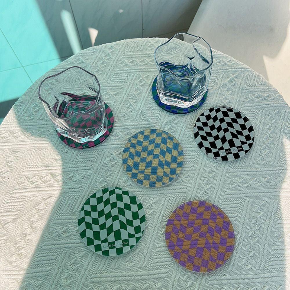 Non-Slip Checkerboard Acrylic Coaster Heat Insulation Drinks Placemat Simple Bowl Pad  Table