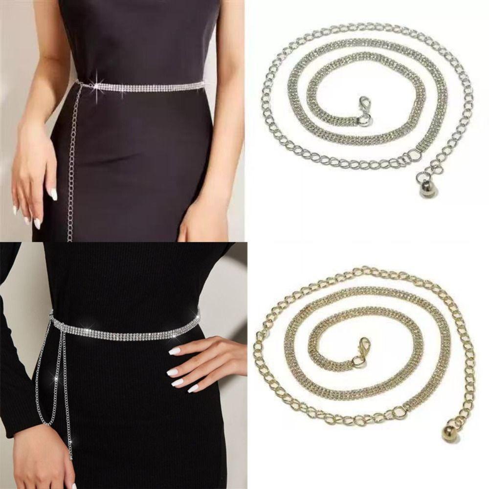 3 Rows Rhinestone Waistband Adjustable Crystal Waist Chain Zircon Inlaid Waist Belt  Performance