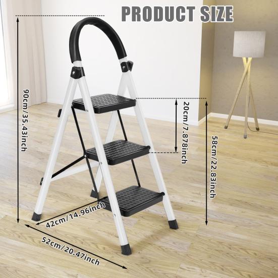Vertical Ladder Step Ladder, 3 Folding Stool, Multi-Purpose Collapsible for Three Home or RV Outdoor Work, Heavy Duty 330 lbs Load (White, Red)