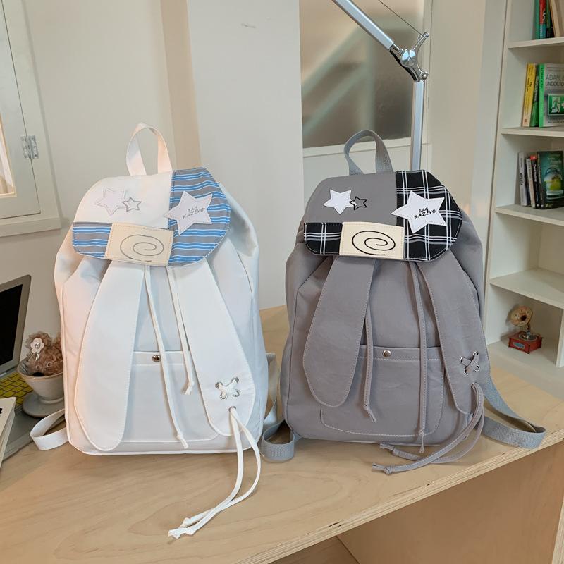 Schoolbag Korean version ins versatile plaid backpack female niche design cartoon cute rabbit ears casual student schoolbag