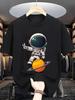 Unisex O Neck Tee Astronaut Planet Cartoon Print Cotton Short Sleeve Loose Summer Street Breathable Daily Casual Basic Wear Top