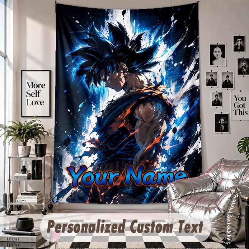 Wall Hanging Tapestry With Custom Name & Text, Dragon Ball Decorative Tapestry For Bedroom