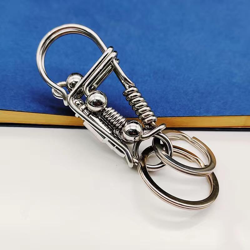 Stainless Steel Handicraft Key Ring Hanging Keychain Waist Buckle Matte Matte Bead Trinket Car Keyring Men Small Gift Decoration