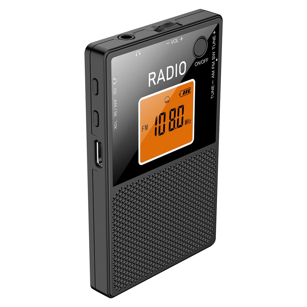 AM FM Transistor Radio Type-C Charging Pocket Speaker LCD Backlit Stereo Sound Speaker for Jogging/Gym/Camping