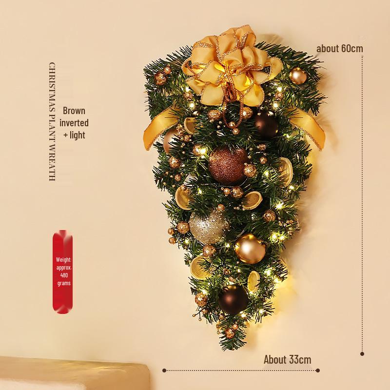 Luminous Christmas Tree Wall Decorations with Ornaments, Pine Cones, and Vines