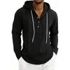 Men's Striped Hooded Casual Shirt Long Sleeve Linen Cotton Casual Tops Drawstring Beach Hoodie Blouse
