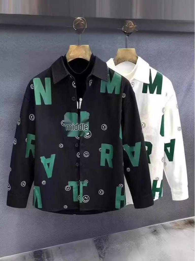 Unisex Korean Letter Print Long-Sleeve Casual Shirt Jacket - Trendy, Loose-Fit for Spring & Autumn