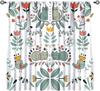Cartoon Cat Floral Curta, Colorful Spring Blue Orange Flowers Bouquets Funny Cute Cats Nature Garden Window Treatments For