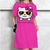 Vestido Camiseta Casual de Manga Corta para Mujer Estampado Vintage de Hello Kitty Vestido Mini Holgado Vestido Mini Elegante y Sencillo Ropa de Calle Vestido de Verano