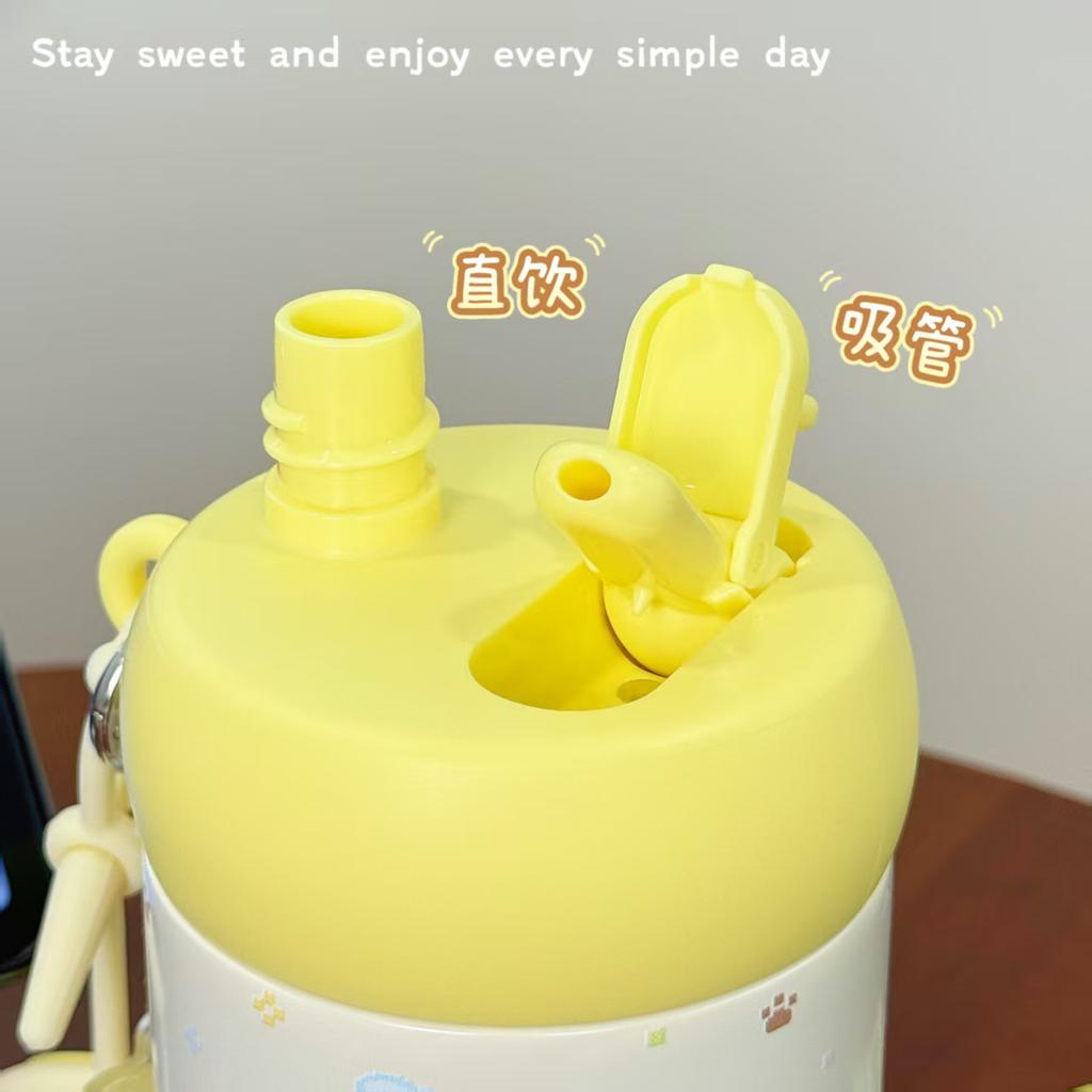 Super Cute Cartoon Design Portable Campus Student Water Cup High Value Cute Creative Thermos Cup with Straw Large Capacity