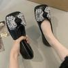 Summer New Rhinestone Butterfly-knot Square Toe Shallow Mouth Women's Flats 2025 Fashion Flat with Soft Bottom Ladies Shoes