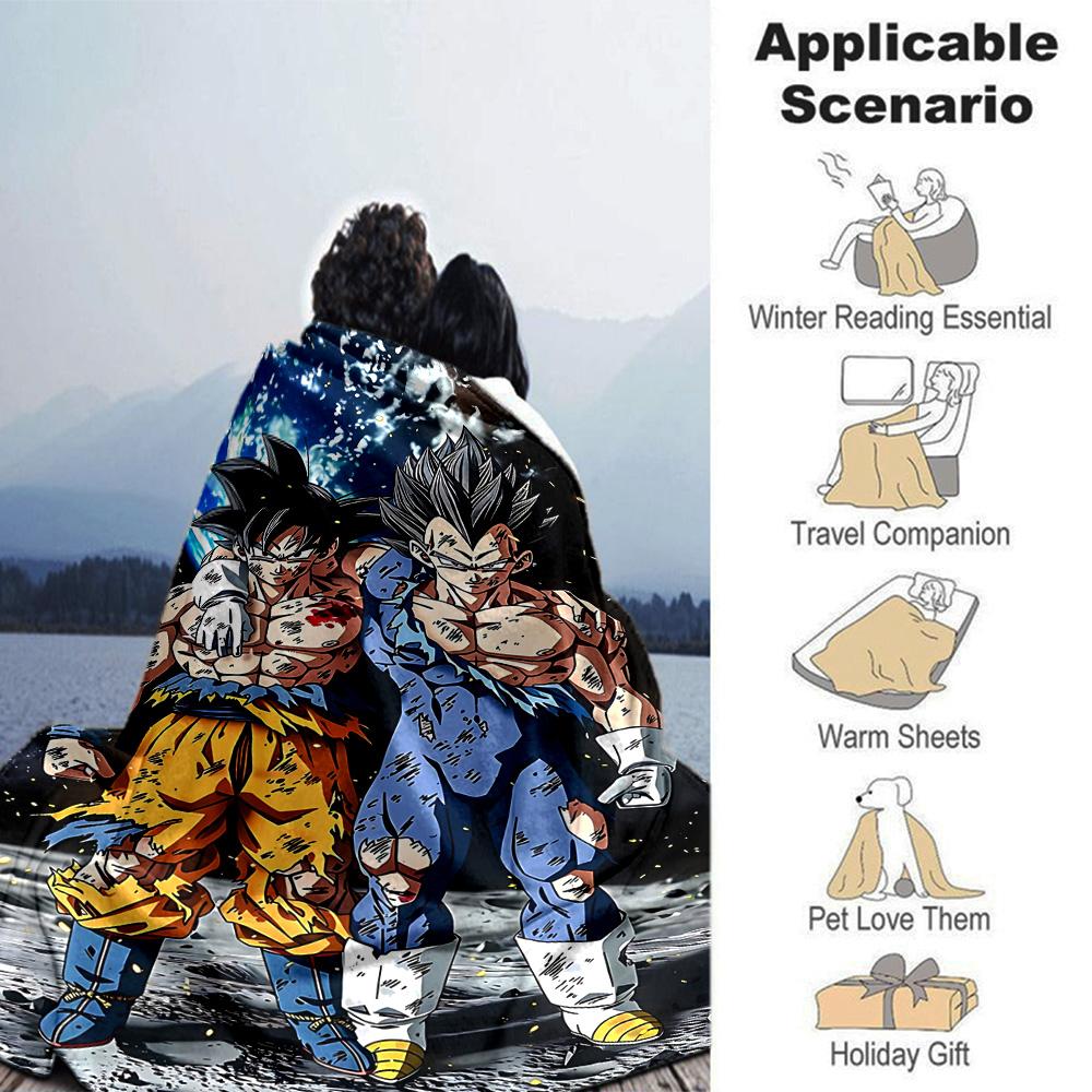 Goku Vegeta Moon Flannel Blanket Super Soft Warm Cozy Blanket For Sofa Bed Office Travel Allseason Home Decor Gift
